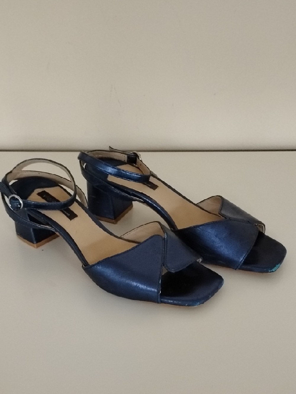 MNG Violeta by MANGO Electric Blue Block Heel Sandals with Ankle Buckle